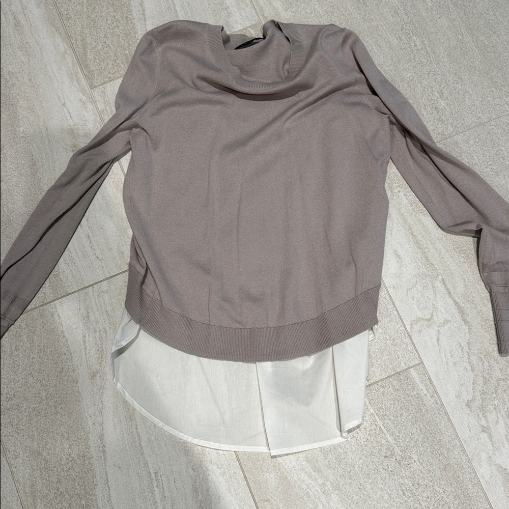 Acrobat Taupe and White Layered Blouse